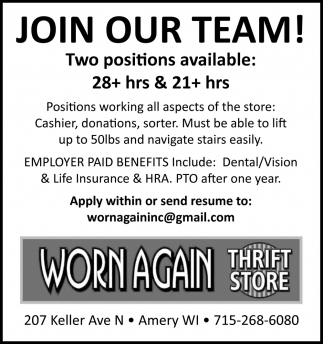 Join Our Team Worn Again Thrift Store