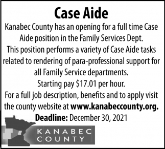 Case Aide Full Time Kanabec County